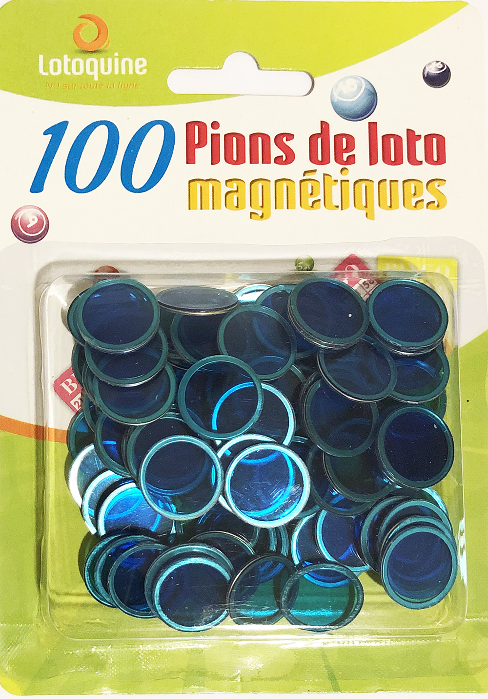 100 pions magnétiques de loto - Différents coloris assortis - Bleu