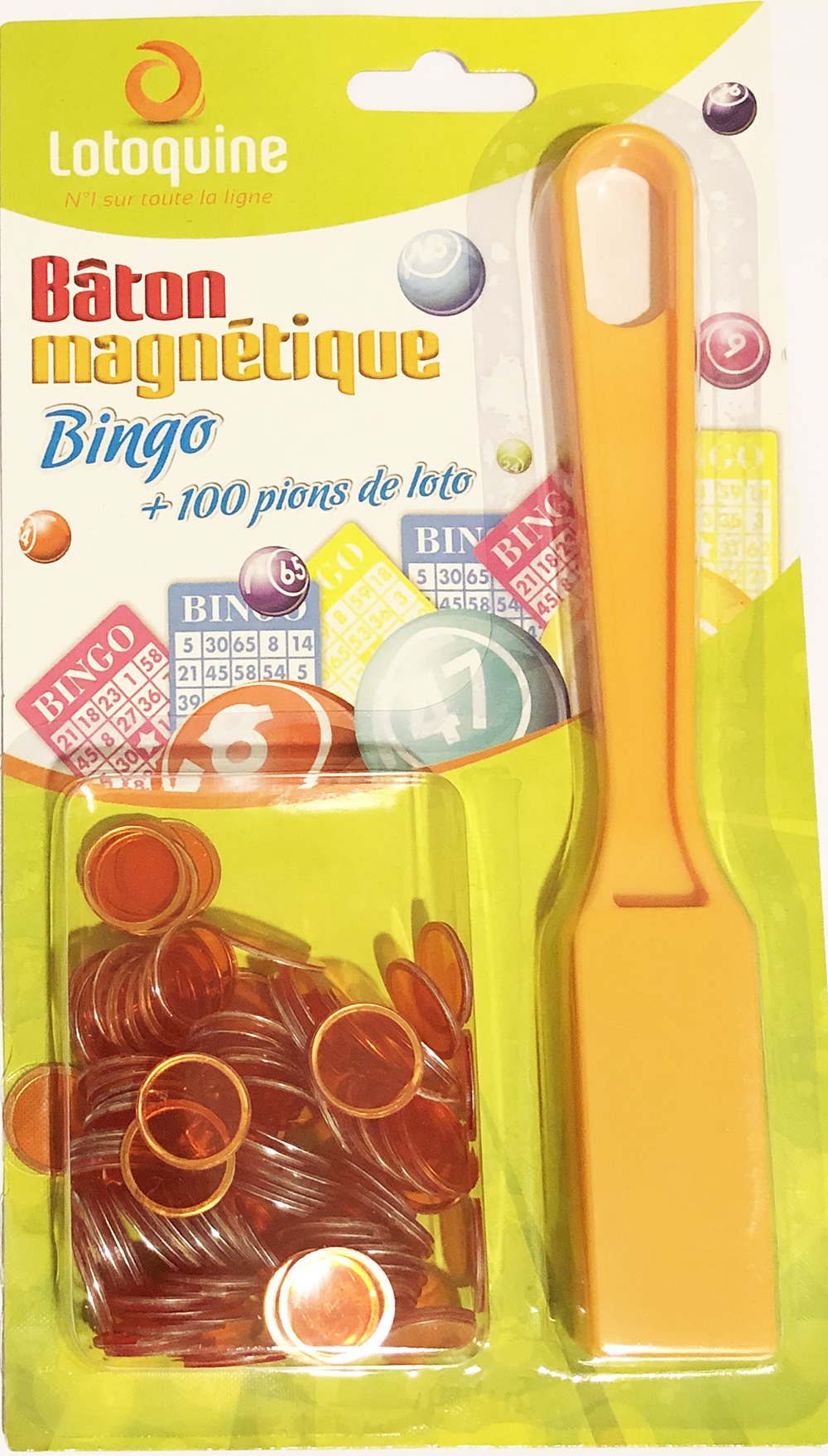 Bâton magnétique + 100 pions loto en plastique